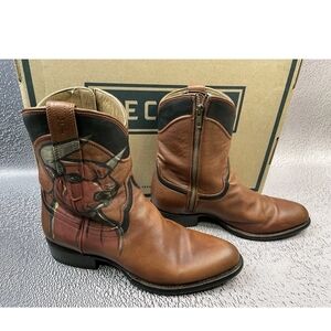 Tecovas Tan Leather Western Boots with Bull Artwork